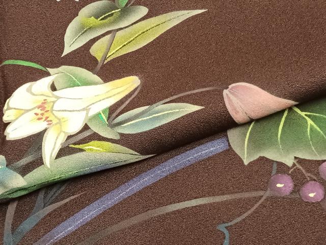 平和屋着物▽訪問着 単衣 草花文 正絹 逸品 AAAZ1613fy