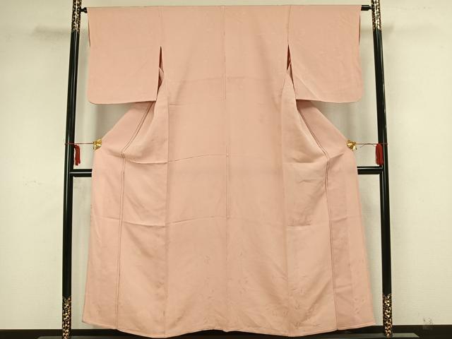 平和屋着物▽上質な色無地 単衣 花唐草地紋 赤香色 正絹 逸品 AAAZ1614fy