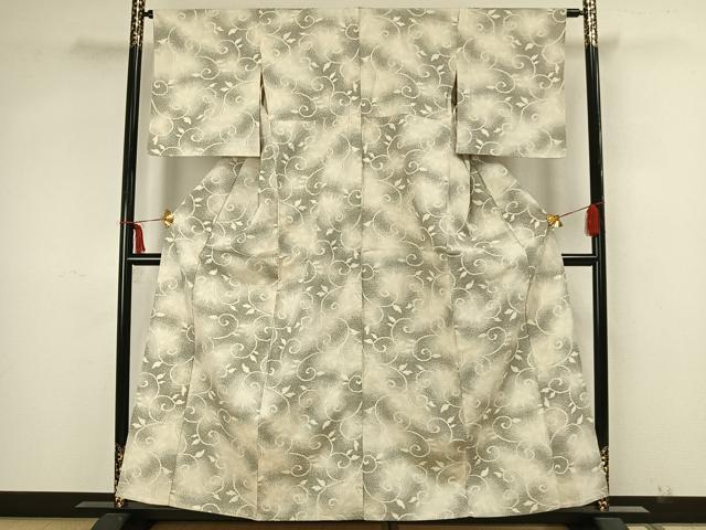 平和屋着物▽本塩沢 単衣 花唐草文 正絹 逸品 AAAZ1621fy
