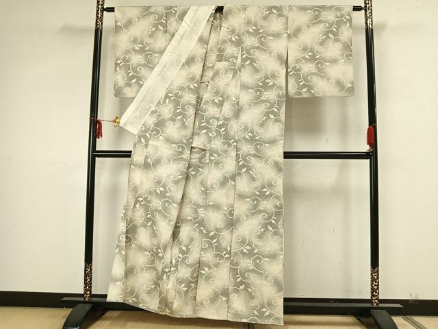 平和屋着物▽本塩沢 単衣 花唐草文 正絹 逸品 AAAZ1621fy