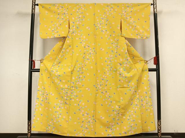 平和屋着物▽小紋 単衣 舞桜文 洗える着物 AAAZ1624fy