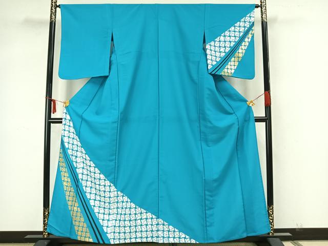 平和屋着物▽訪問着 単衣 幾何学文様 金彩 洗える着物 AAAZ1631fy