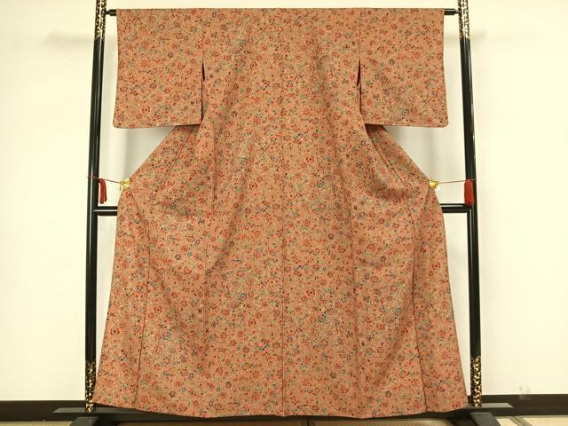 平和屋着物▽小紋 単衣 草花文 さんび謹製 洗える着物 AAAZ1639fy