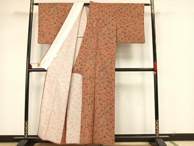 平和屋着物▽小紋 単衣 草花文 さんび謹製 洗える着物 AAAZ1639fy