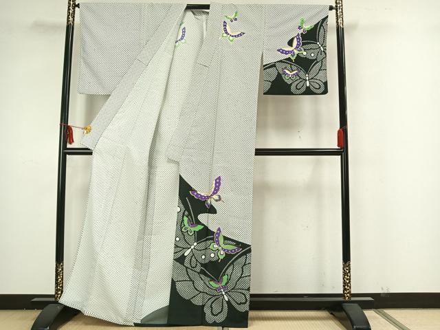 平和屋着物▽訪問着 単衣 舞蝶文 金彩 洗える着物 AAAZ1643fy