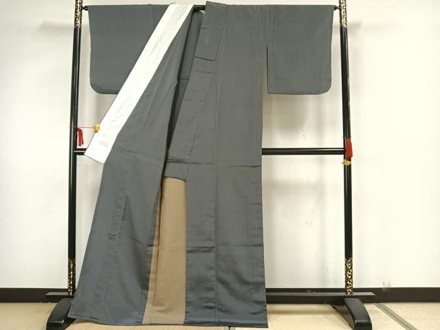 平和屋着物▽上質な小紋 単衣 縞 正絹 逸品AABK4516ck