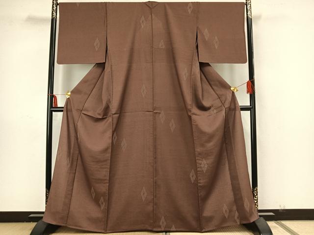 平和屋着物▽上質な紬 単衣 幾何学文 正絹 逸品 AAAZ1650fy