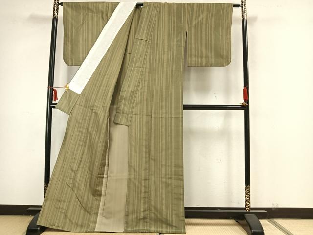 平和屋着物▽お召 単衣 縞 正絹 逸品 AAAZ1651fy