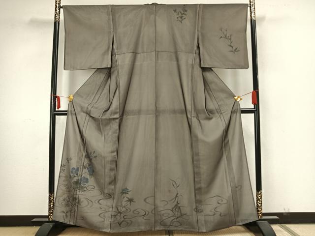 平和屋着物▽訪問着 無双 紗袷 紗×絽 手描き 草花文 正絹 逸品 AAAZ1652fy