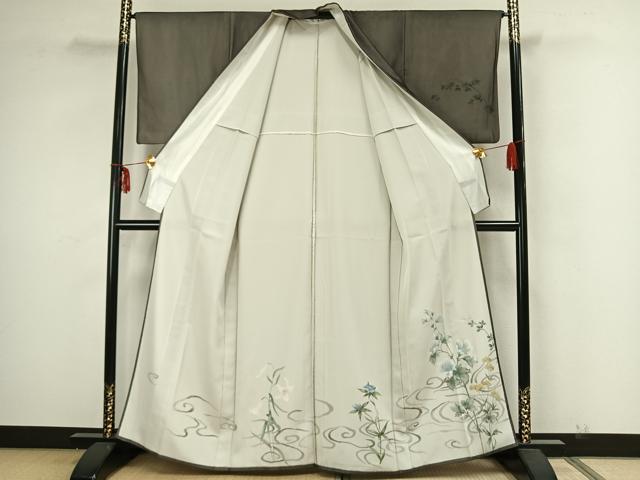 平和屋着物▽訪問着 無双 紗袷 紗×絽 手描き 草花文 正絹 逸品 AAAZ1652fy