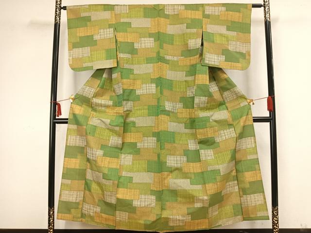 平和屋着物▽大島紬 単衣 色紙重ね文 正絹 逸品 AAAZ1665fy