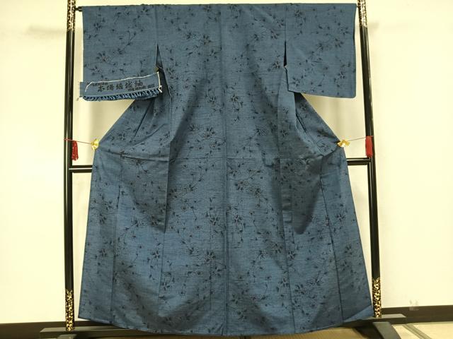平和屋着物▽本場結城紬 単衣 枝花文 反端付き 正絹 逸品 未使用 AAAZ1682fy