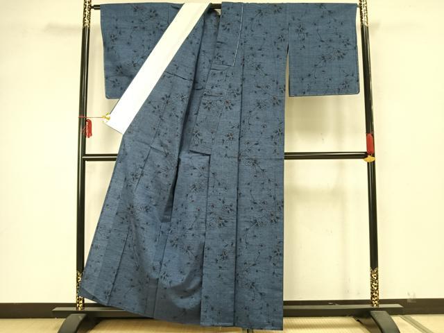 平和屋着物▽本場結城紬 単衣 枝花文 反端付き 正絹 逸品 未使用 AAAZ1682fy