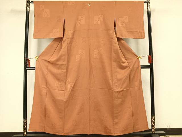 平和屋着物▽上質な色無地 単衣 色紙地紋 江戸茶色 正絹 逸品 AAAZ1686fy