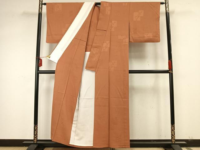 平和屋着物▽上質な色無地 単衣 色紙地紋 江戸茶色 正絹 逸品 AAAZ1686fy