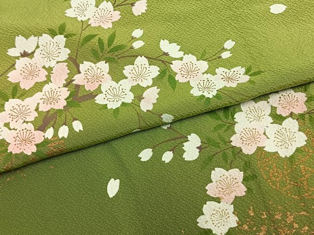 平和屋着物▽訪問着 単衣 枝花文 暈し染め 金彩 正絹 逸品 AAAZ1687fy