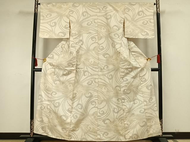 平和屋着物▽上質な紬 単衣 唐草文 正絹 逸品 AAAZ1688fy