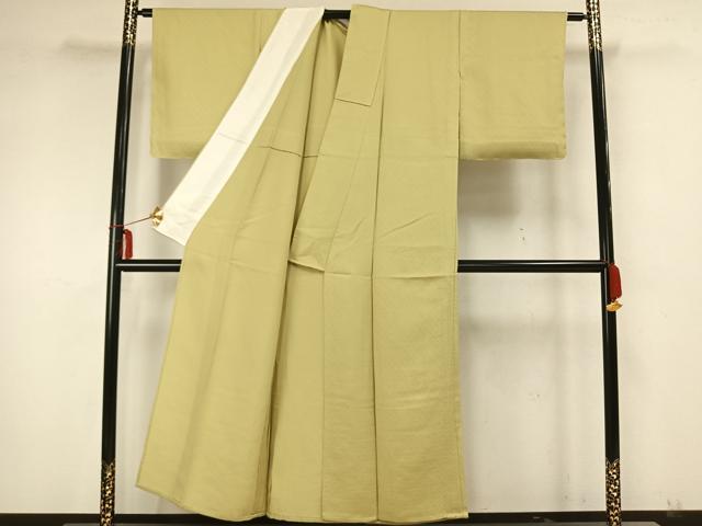 平和屋着物▽上質な色無地 単衣 吉祥地紋 枯草色 正絹 逸品 AAAZ1689fy