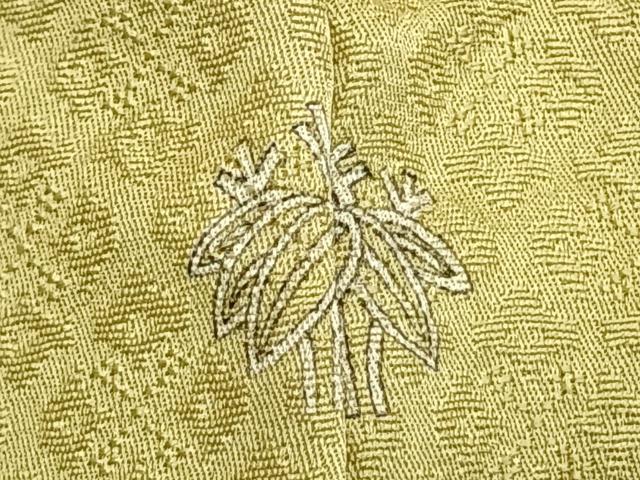 平和屋着物▽上質な色無地 単衣 吉祥地紋 枯草色 正絹 逸品 AAAZ1689fy