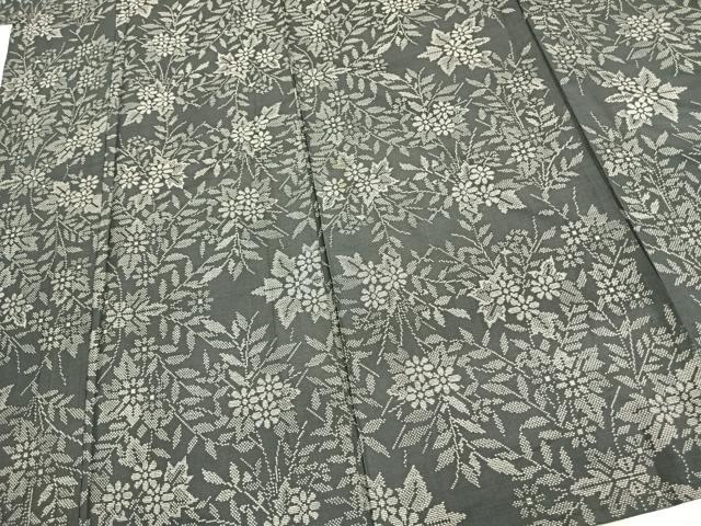 平和屋着物▽本場大島紬 単衣 草花文 黒地 正絹 逸品 AAAZ1697fy