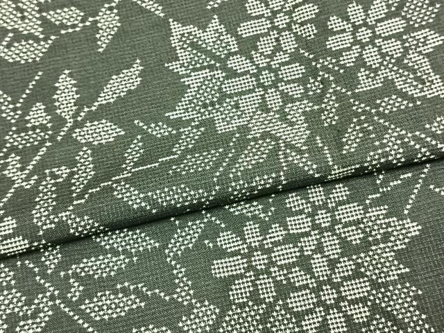 平和屋着物▽本場大島紬 単衣 草花文 黒地 正絹 逸品 AAAZ1697fy