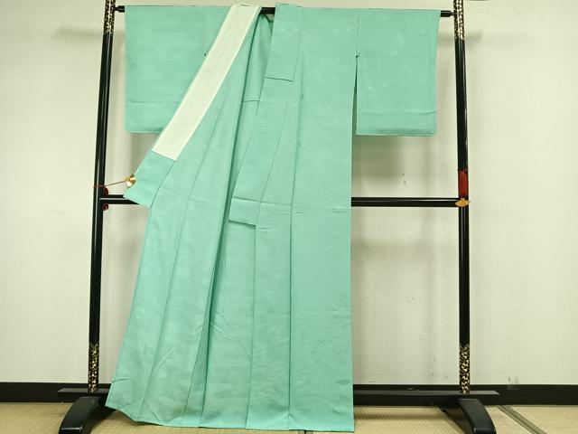 平和屋着物▽上質な色無地 単衣 舞鳥地紋 若竹色 正絹 逸品 未使用 AAAZ1705fy