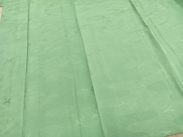 平和屋着物▽上質な色無地 単衣 舞鳥地紋 若竹色 正絹 逸品 未使用 AAAZ1705fy