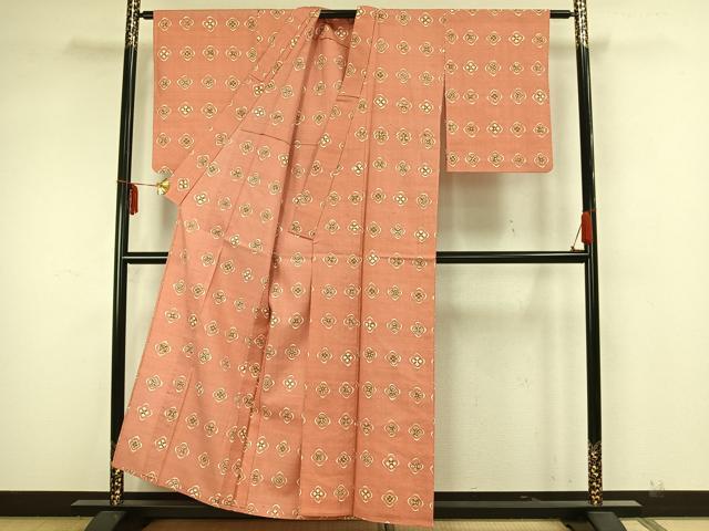 平和屋着物▽上質な紬 単衣 花菱文 正絹 逸品 AAAZ1718fy