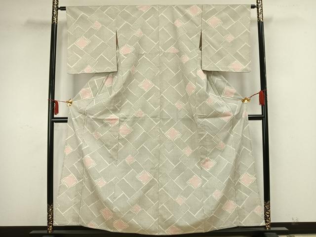 平和屋着物▽本塩沢 単衣 菱花文 正絹 逸品 AAAZ1723fy
