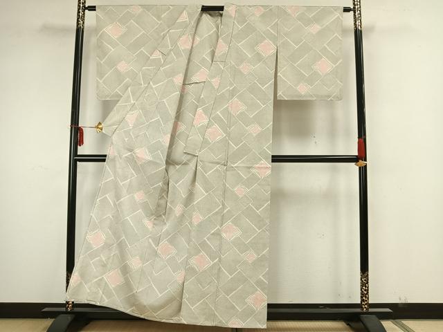 平和屋着物▽本塩沢 単衣 菱花文 正絹 逸品 AAAZ1723fy