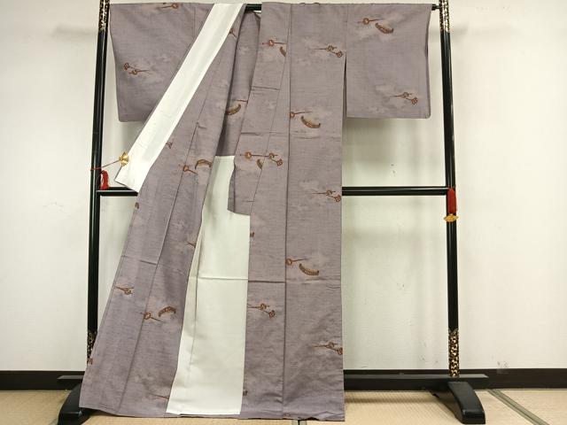 平和屋着物▽上質な紬 単衣 櫛 簪 正絹 逸品 AAAZ1725fy