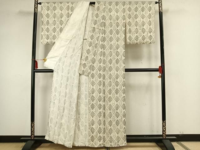 平和屋着物▽上質な小紋 単衣 幾何学文様 正絹 逸品 AAAZ1726fy