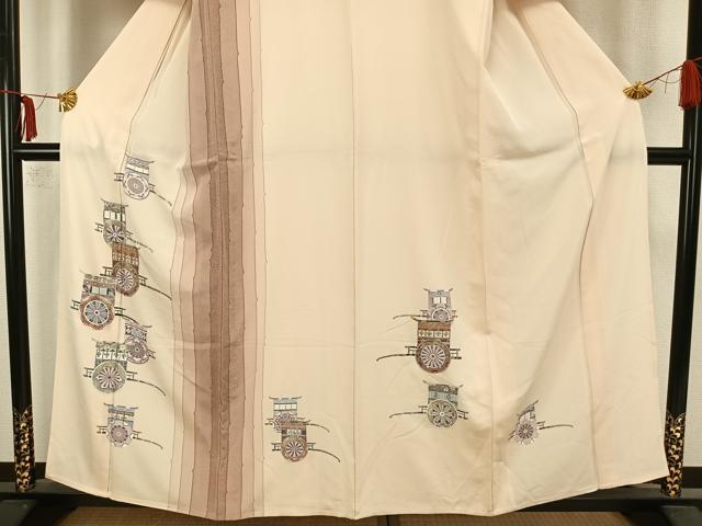 平和屋着物▽訪問着 単衣 御所車文 金銀彩 正絹 逸品 AAAZ1729fy