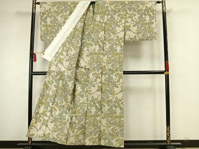 平和屋着物▽お召 単衣 枝葉文 正絹 逸品 AAAZ1731fy
