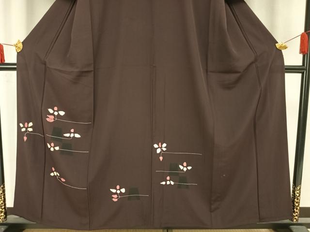 平和屋着物▽訪問着 単衣 枝葉文 正絹 逸品 AAAZ1734fy