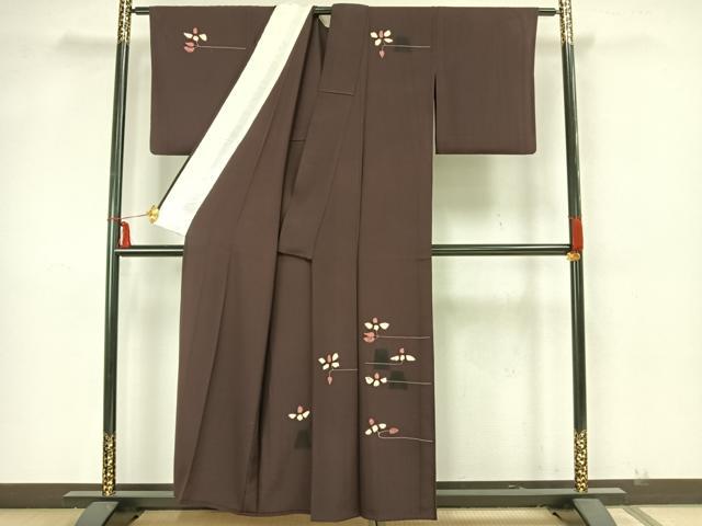 平和屋着物▽訪問着 単衣 枝葉文 正絹 逸品 AAAZ1734fy