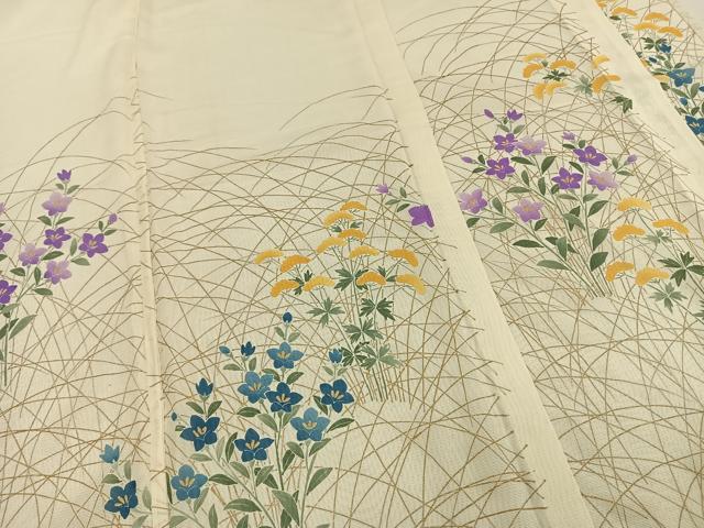 平和屋着物▽訪問着 無双 紗袷 紗×絽 手描き 草花文 金糸 正絹 逸品 AAAZ1736fy