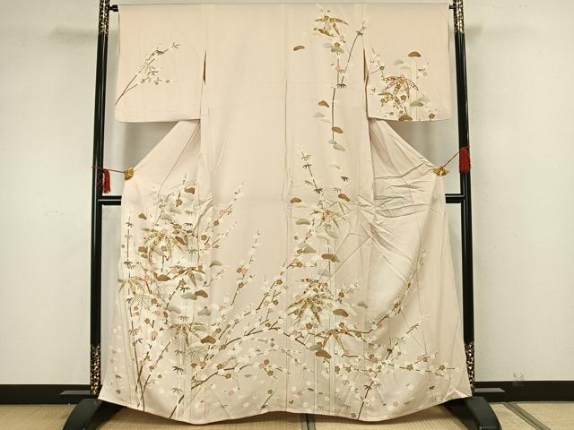 平和屋着物▽訪問着 単衣 駒刺繍 松竹梅 金彩 正絹 逸品 AAAZ1740fy