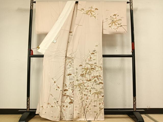 平和屋着物▽訪問着 単衣 駒刺繍 松竹梅 金彩 正絹 逸品 AAAZ1740fy