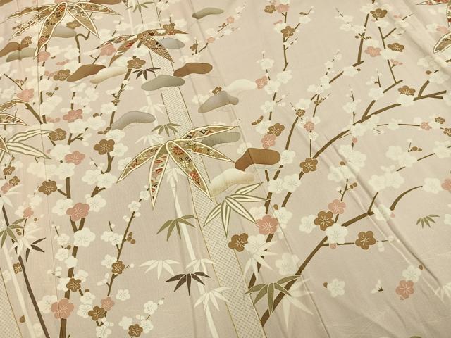 平和屋着物▽訪問着 単衣 駒刺繍 松竹梅 金彩 正絹 逸品 AAAZ1740fy