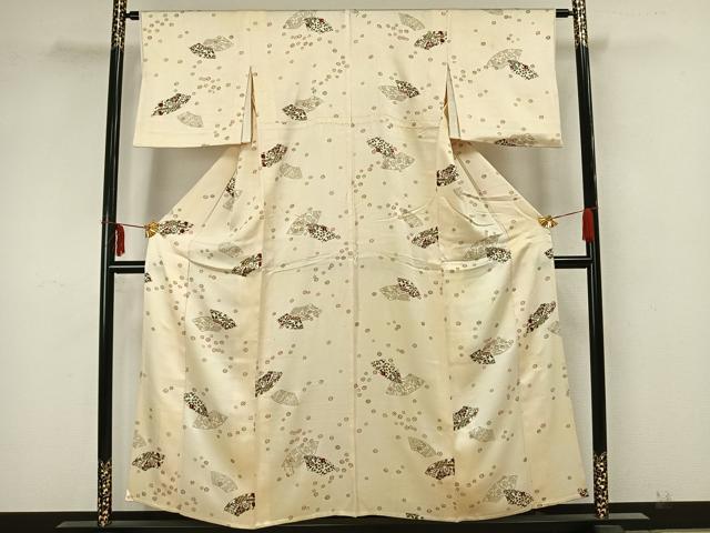 平和屋着物▽上質な小紋 単衣 地紙草花文 金彩 正絹 逸品 AAAZ1742fy