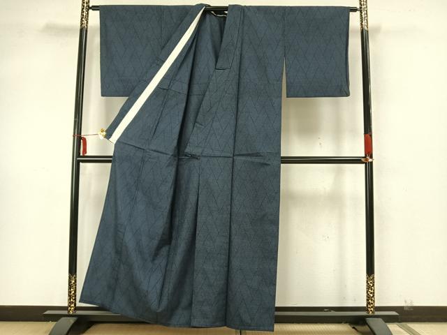 平和屋着物▽本塩沢 単衣 110亀甲 網代文様 正絹 逸品 AAAZ1753fy