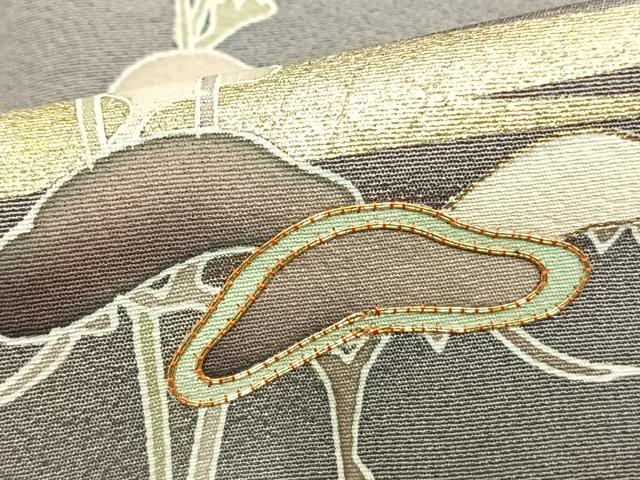 平和屋着物▽訪問着 単衣 作家物 駒刺繍 草花文 金彩 正絹 逸品 AAAZ1756fy