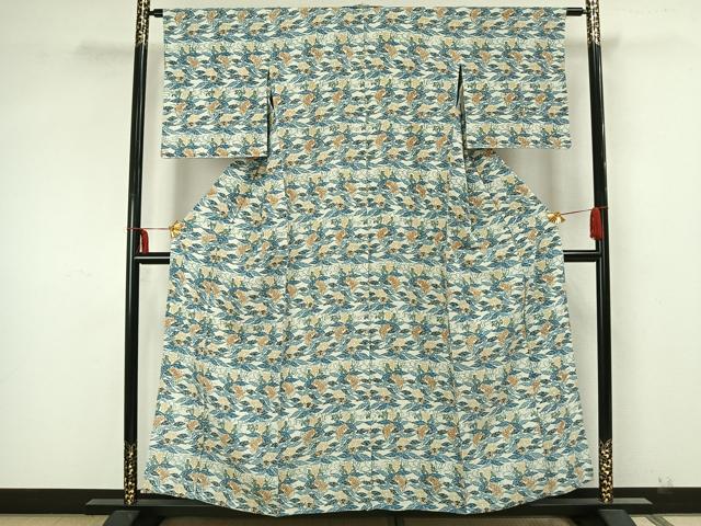 平和屋着物▽上質な小紋 単衣 型染め 草花文 正絹 逸品 AAAZ1759fy