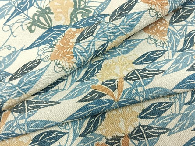 平和屋着物▽上質な小紋 単衣 型染め 草花文 正絹 逸品 AAAZ1759fy