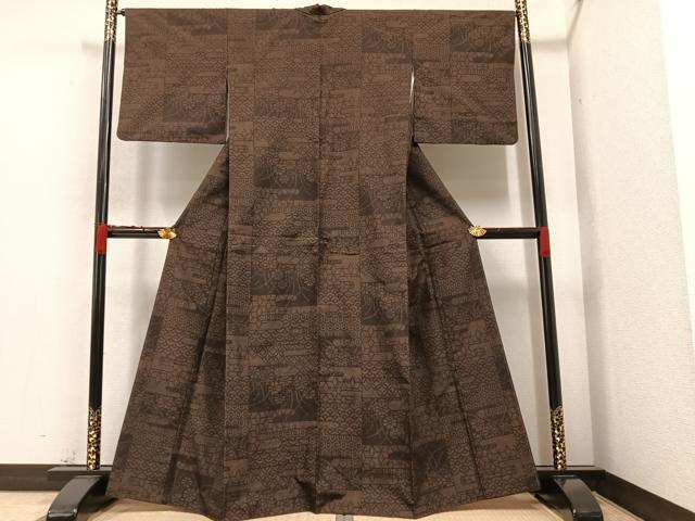 平和屋着物●結城紬 100亀甲 吉祥草花文 正絹 逸品 AAAZ1764ph