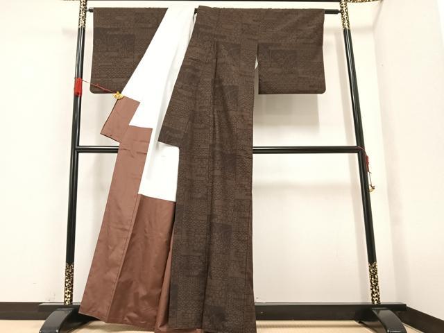 平和屋着物●結城紬 100亀甲 吉祥草花文 正絹 逸品 AAAZ1764ph