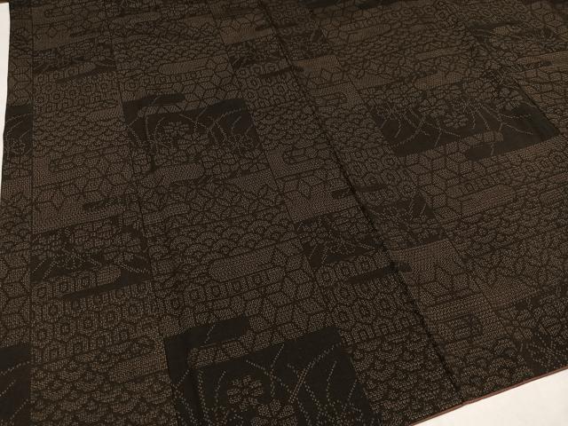 平和屋着物●結城紬 100亀甲 吉祥草花文 正絹 逸品 AAAZ1764ph