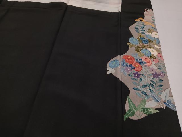 平和屋着物●本加賀友禅作家 奥原一就 黒留袖 花鳥文 正絹 逸品 AAAZ1775ph