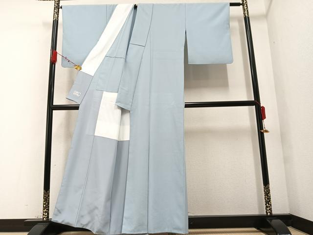 平和屋着物●洗える最高級着物 <英>はなぶさ謹製 色無地 灰青色 胴抜き仕立て AAAZ1935ph
